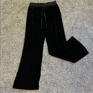 Cabi Sz M Black Velvet Pant Hostess Wide Leg Trouser Drawstring Mid Rise 3673